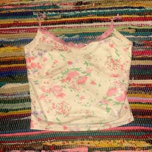 Source Unknown Floral Crop Top - Pink and Cream